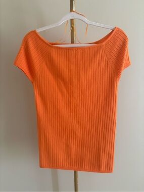 Ann Taylor Orange Ribbed Short-Sleeve Women's Top